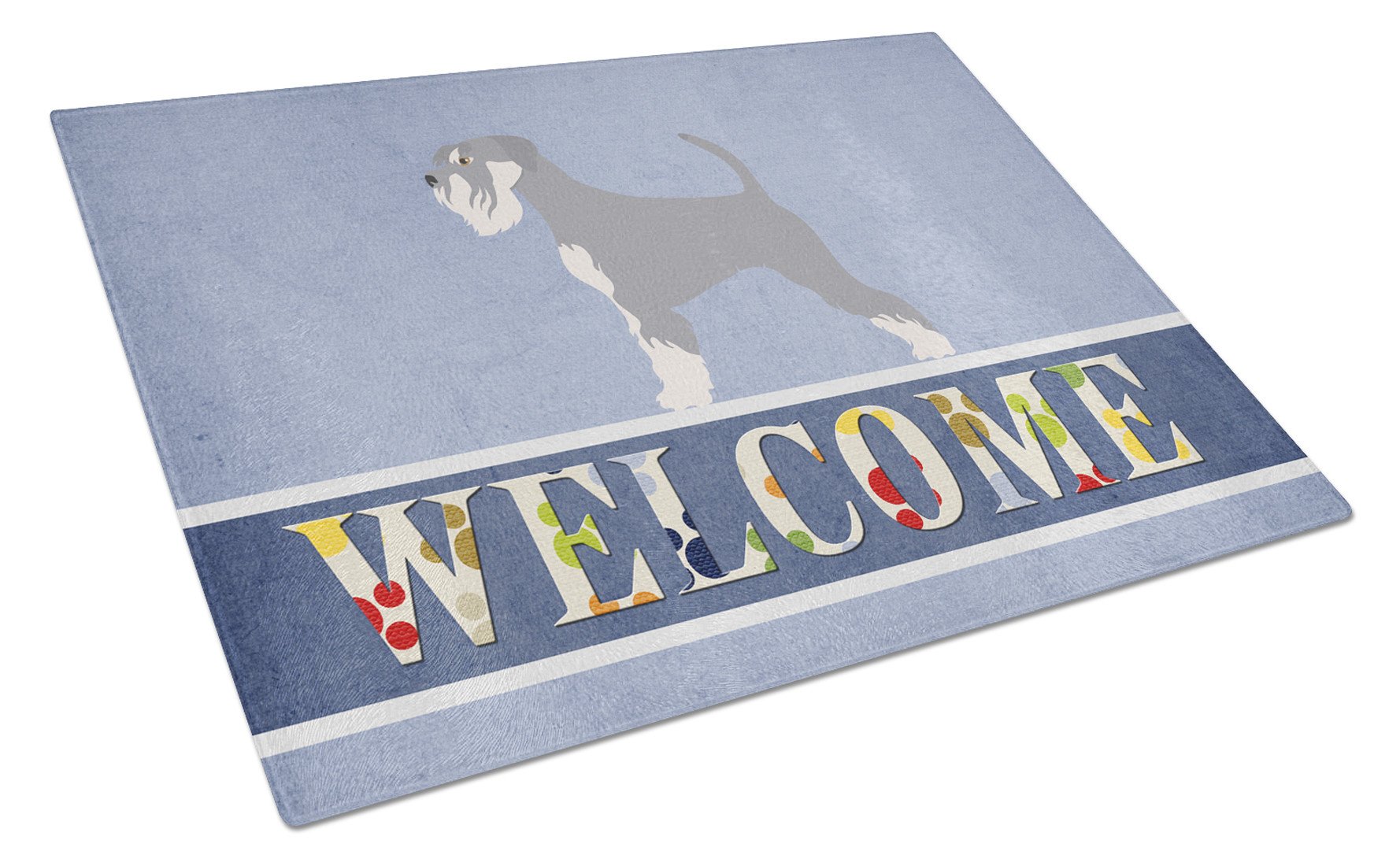Schnauzer Welcome Cutting Board Tempered Glass Kitchen Cutting Surface, Heat Resistant Chopping, Non-Slip Feet, Food Prep & Serving