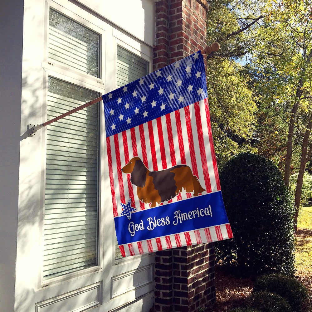 Longhaired Dachshund American House Flag 28x40 Porch Sleeve Pole Decorative Outside Yard Banner Artwork Wall Hanging, Polyester
