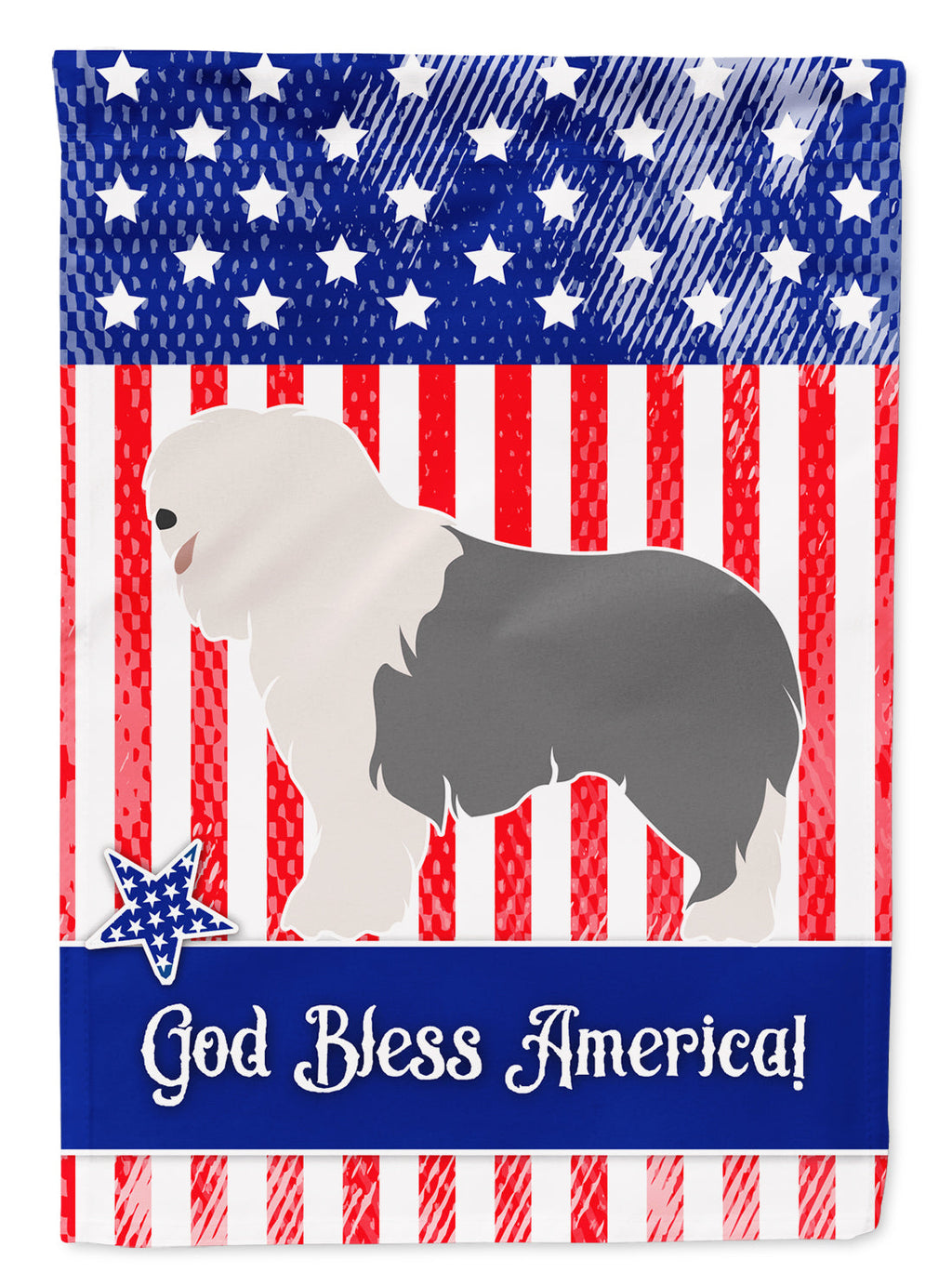 Old English Sheepdog American House Flag 28x40 Porch Sleeve Pole Decorative Outside Yard Banner Artwork Wall Hanging, Polyester
