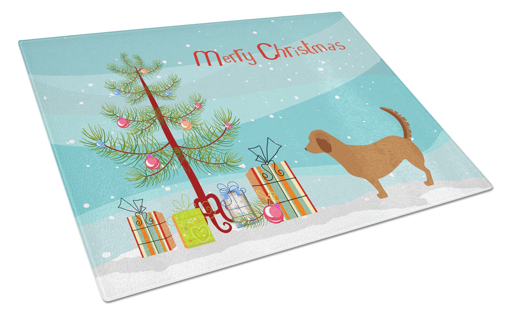 Alpine Dachsbrake Christmas Cutting Board Tempered Glass Kitchen Cutting Surface, Heat Resistant Chopping, Non-Slip Feet, Food Prep & Serving