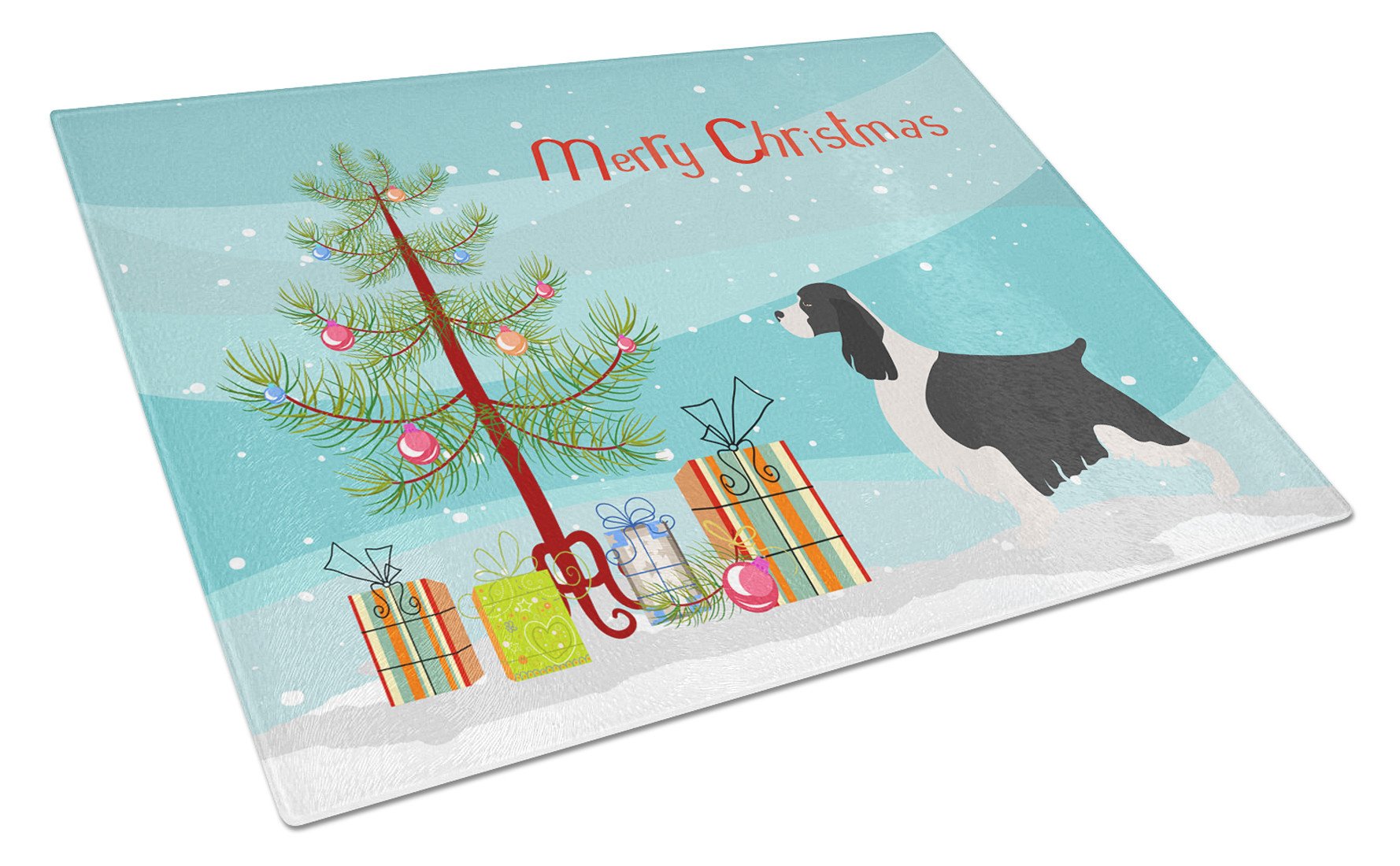 English Springer Spaniel Christmas Cutting Board Tempered Glass Kitchen Cutting Surface, Heat Resistant Chopping, Non-Slip Feet, Food Prep & Serving
