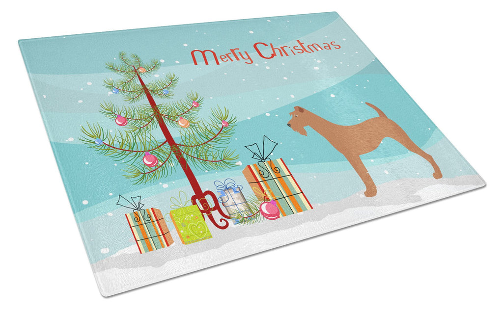 Irish Terrier Christmas Cutting Board Tempered Glass Kitchen Cutting Surface, Heat Resistant Chopping, Non-Slip Feet, Food Prep & Serving
