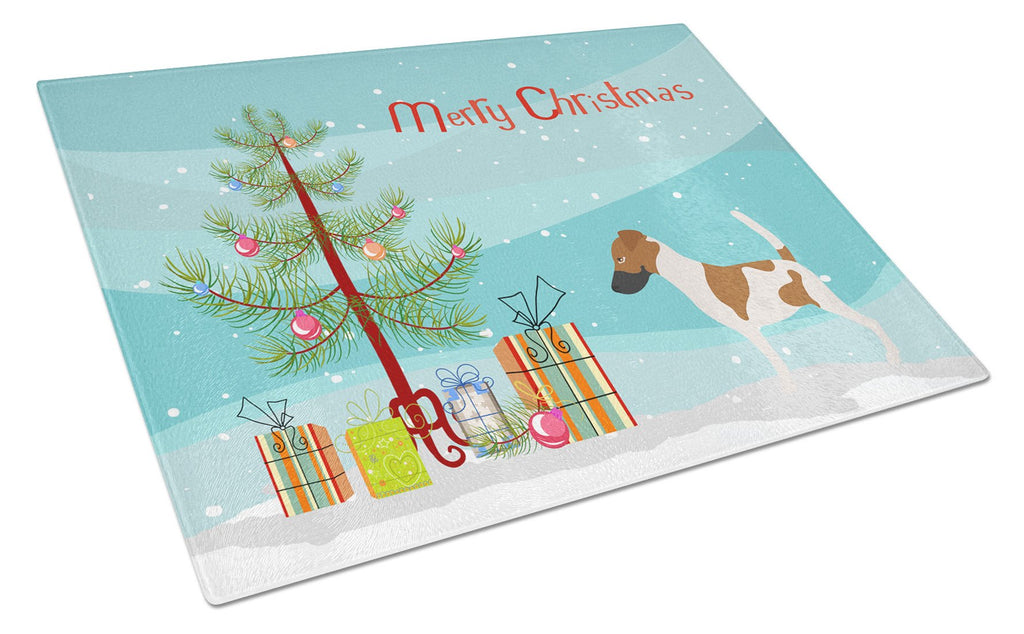 Smooth Fox Terrier Christmas Cutting Board Tempered Glass Kitchen Cutting Surface, Heat Resistant Chopping, Non-Slip Feet, Food Prep & Serving