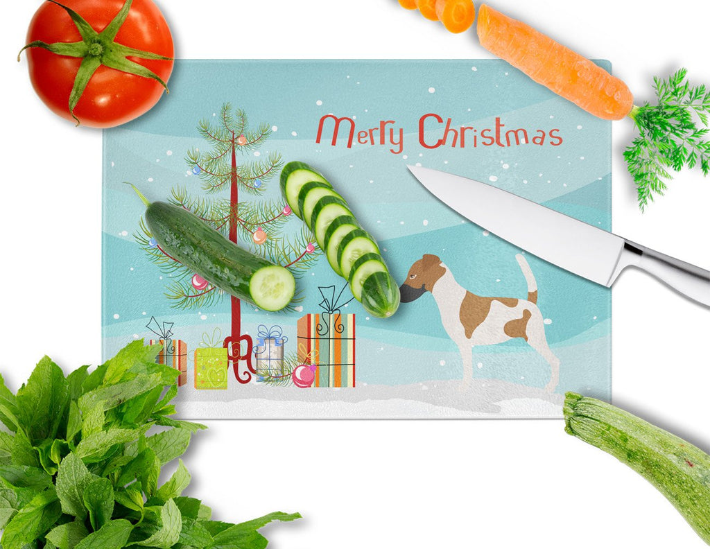 Smooth Fox Terrier Christmas Cutting Board Tempered Glass Kitchen Cutting Surface, Heat Resistant Chopping, Non-Slip Feet, Food Prep & Serving
