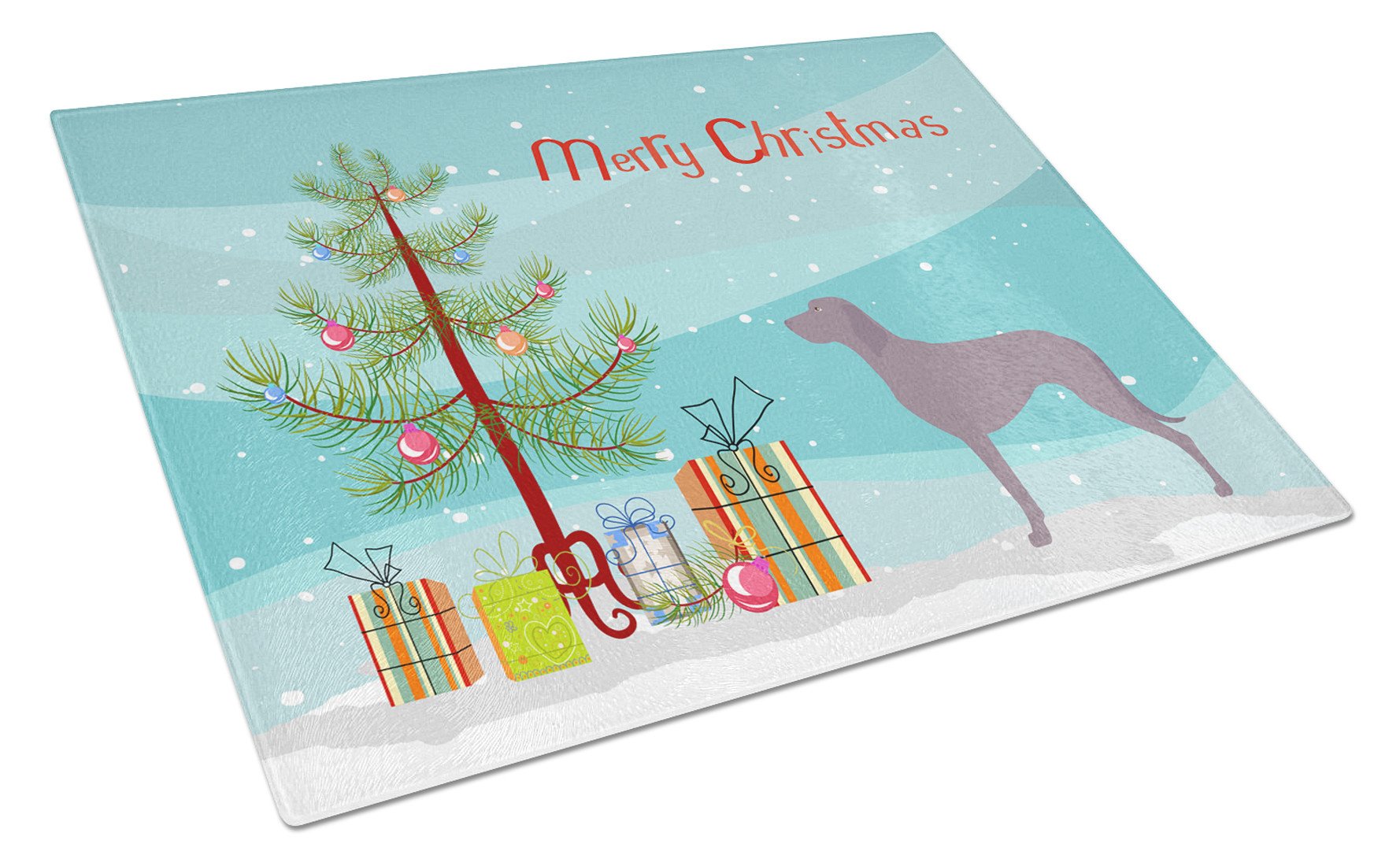 Weimaraner Christmas Cutting Board Tempered Glass Kitchen Cutting Surface, Heat Resistant Chopping, Non-Slip Feet, Food Prep & Serving