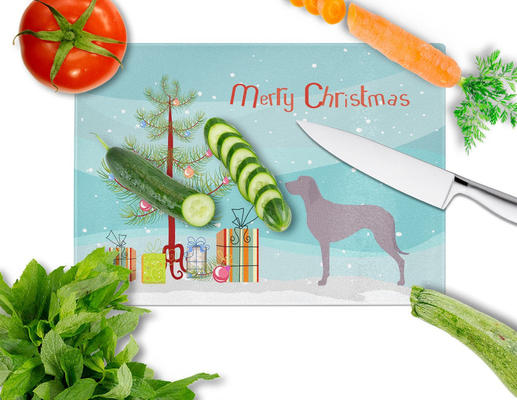 Weimaraner Christmas Cutting Board Tempered Glass Kitchen Cutting Surface, Heat Resistant Chopping, Non-Slip Feet, Food Prep & Serving