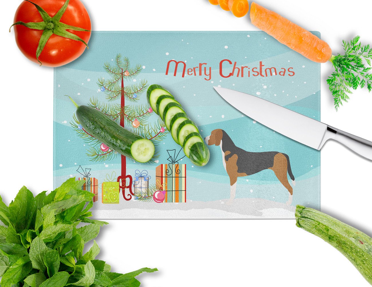 Hamiltonstövare Christmas Cutting Board Tempered Glass Kitchen Cutting Surface, Heat Resistant Chopping, Non-Slip Feet, Food Prep & Serving