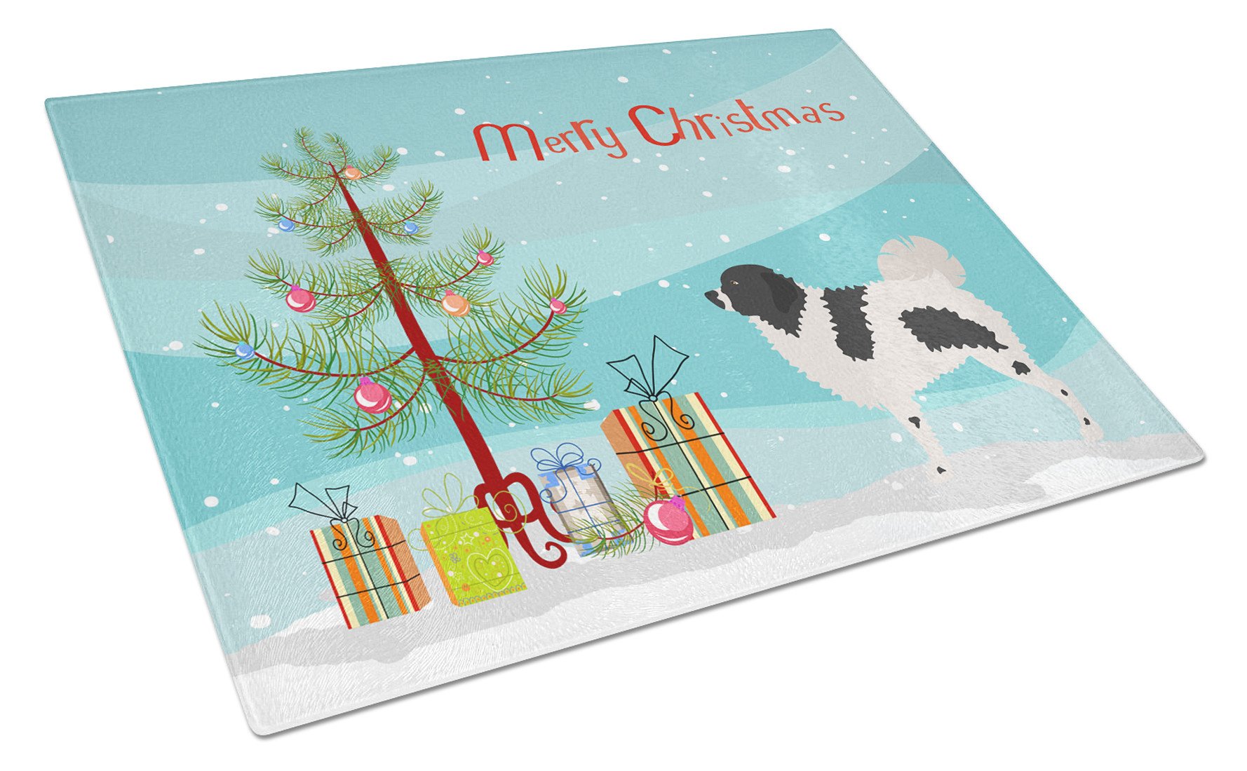 Wetterhoun Frisian Water Dog Christmas Cutting Board Tempered Glass Kitchen Cutting Surface, Heat Resistant Chopping, Non-Slip Feet, Food Prep & Serving