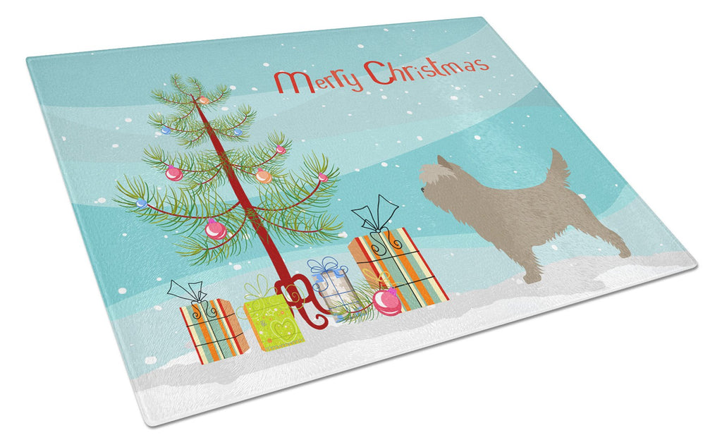 Cairn Terrier Christmas Cutting Board Tempered Glass Kitchen Cutting Surface, Heat Resistant Chopping, Non-Slip Feet, Food Prep & Serving