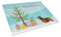 Longhaired Dachshund Christmas Cutting Board Tempered Glass Kitchen Cutting Surface, Heat Resistant Chopping, Non-Slip Feet, Food Prep & Serving