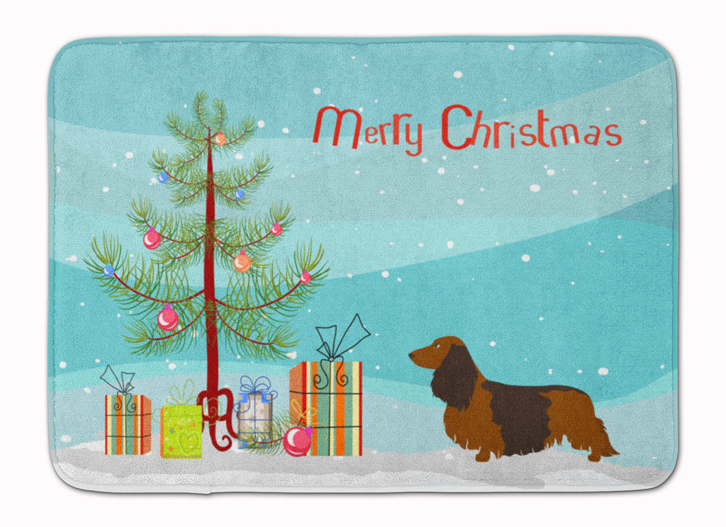 Longhaired Dachshund Christmas Memory Foam Kitchen Mat Machine Washable Anti-Fatigue Cushion Comfort Bath or Kitchen Rug