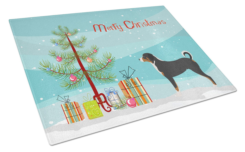 Appenzeller Sennenhund Christmas Cutting Board Tempered Glass Kitchen Cutting Surface, Heat Resistant Chopping, Non-Slip Feet, Food Prep & Serving