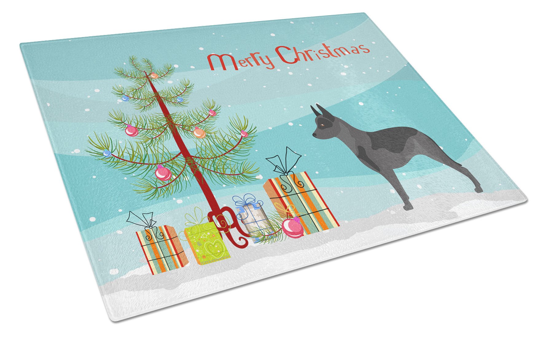 Australian Cattle Dog Christmas Cutting Board Tempered Glass Kitchen Cutting Surface, Heat Resistant Chopping, Non-Slip Feet, Food Prep & Serving