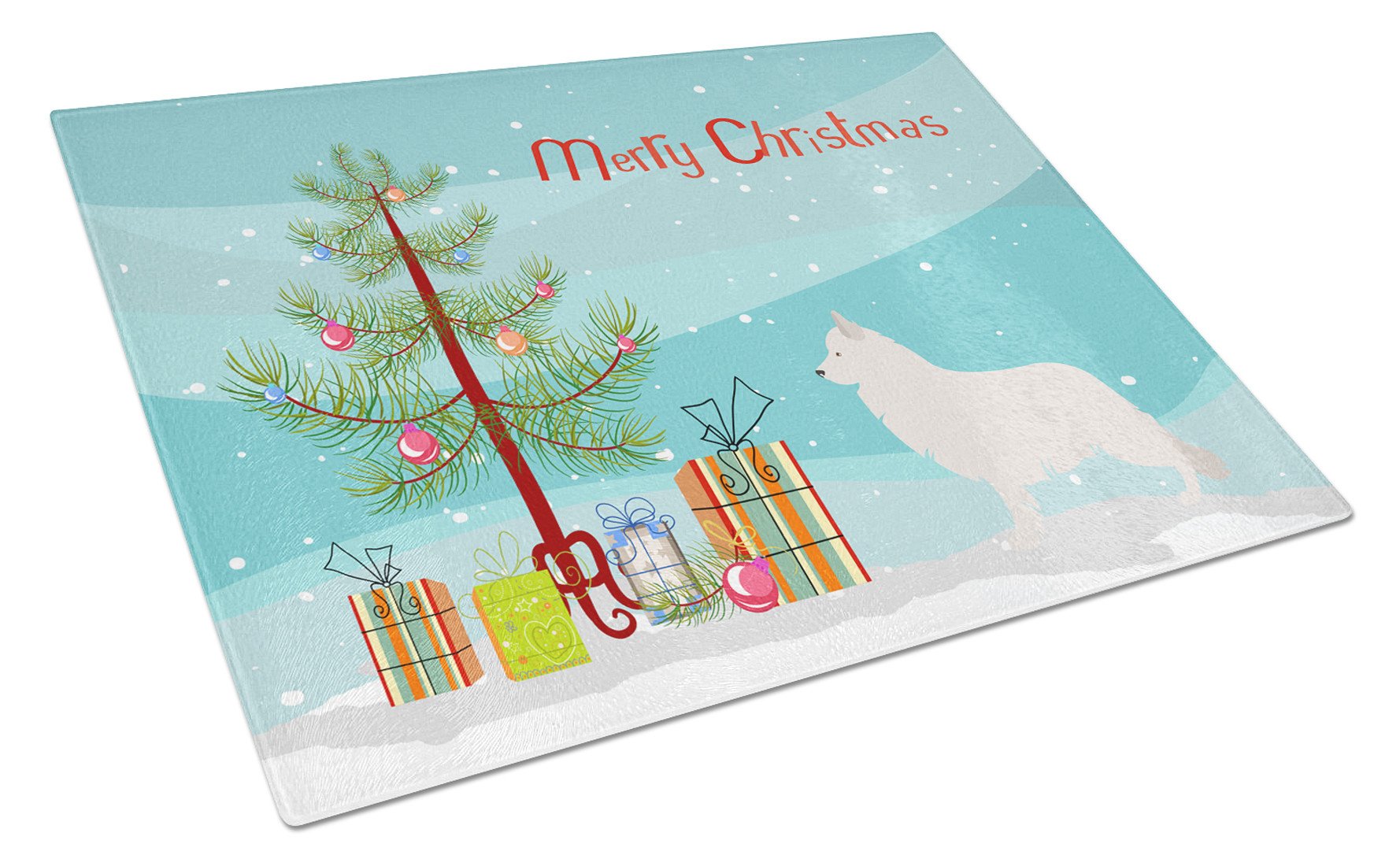 Berger Blanc Suisse Christmas Cutting Board Tempered Glass Kitchen Cutting Surface, Heat Resistant Chopping, Non-Slip Feet, Food Prep & Serving