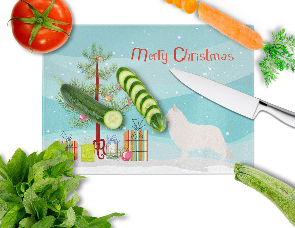 Berger Blanc Suisse Christmas Cutting Board Tempered Glass Kitchen Cutting Surface, Heat Resistant Chopping, Non-Slip Feet, Food Prep & Serving