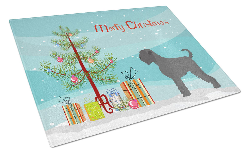 Black Russian Terrier Christmas Cutting Board Tempered Glass Kitchen Cutting Surface, Heat Resistant Chopping, Non-Slip Feet, Food Prep & Serving