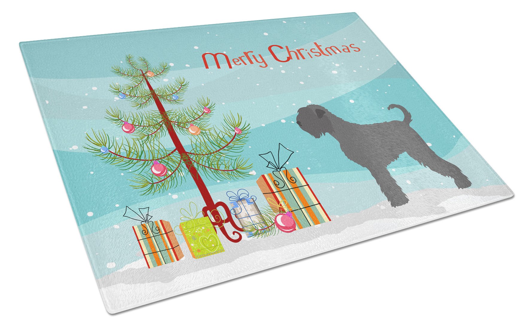 Black Russian Terrier Christmas Cutting Board Tempered Glass Kitchen Cutting Surface, Heat Resistant Chopping, Non-Slip Feet, Food Prep & Serving