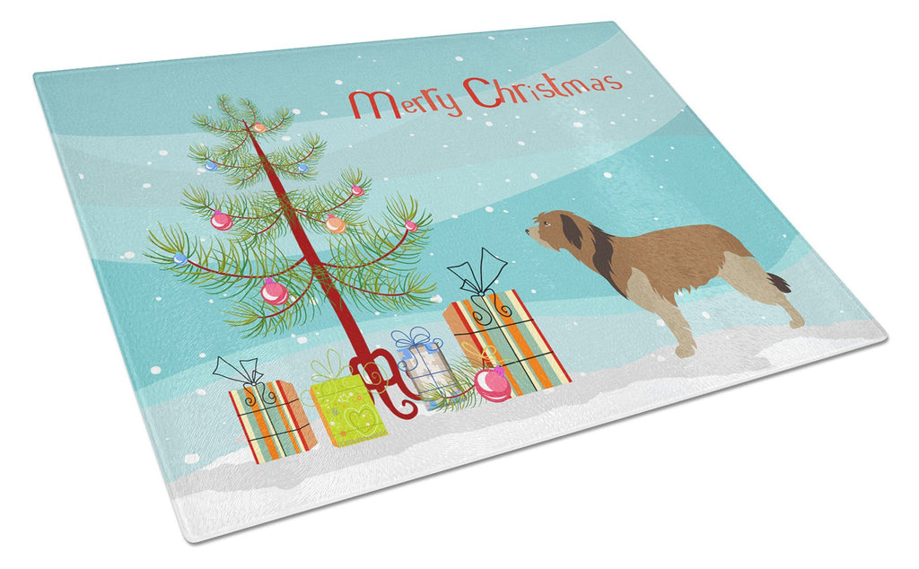 Catalan Sheepdog Christmas Cutting Board Tempered Glass Kitchen Cutting Surface, Heat Resistant Chopping, Non-Slip Feet, Food Prep & Serving