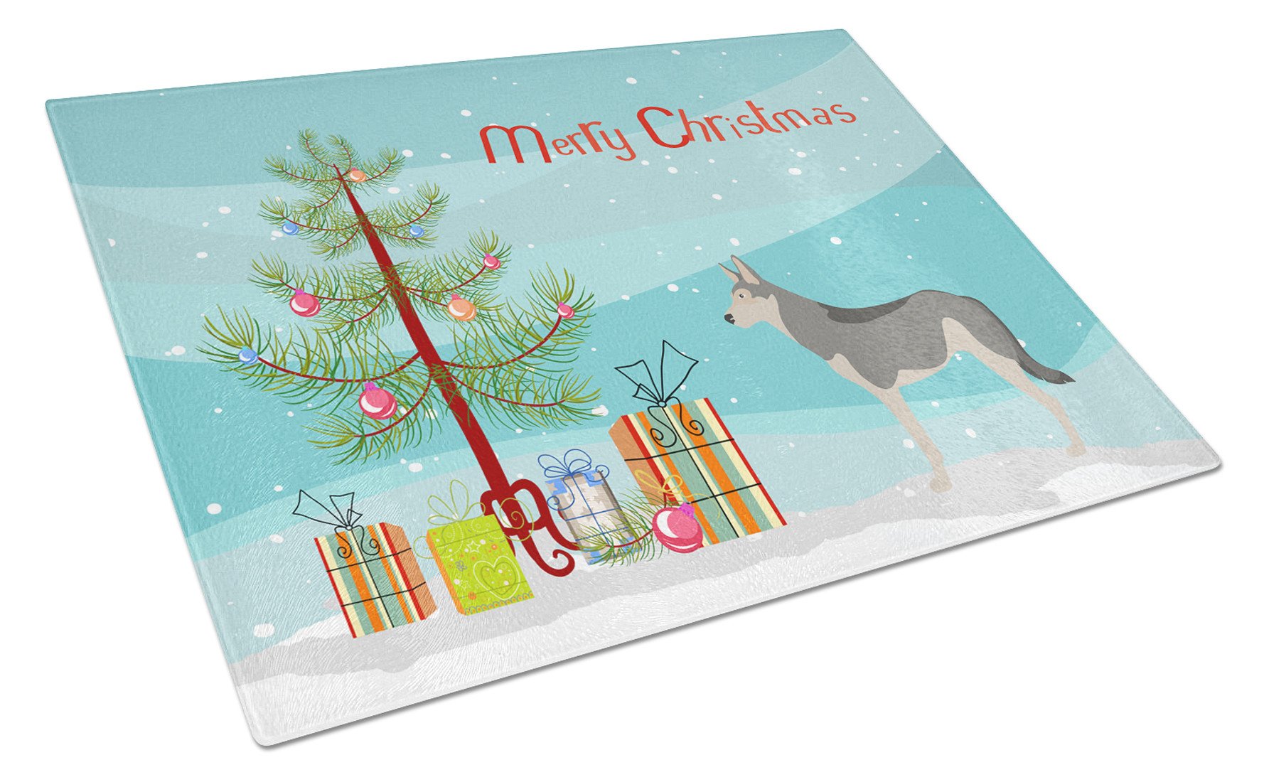 Saarloos Wolfdog Christmas Cutting Board Tempered Glass Kitchen Cutting Surface, Heat Resistant Chopping, Non-Slip Feet, Food Prep & Serving