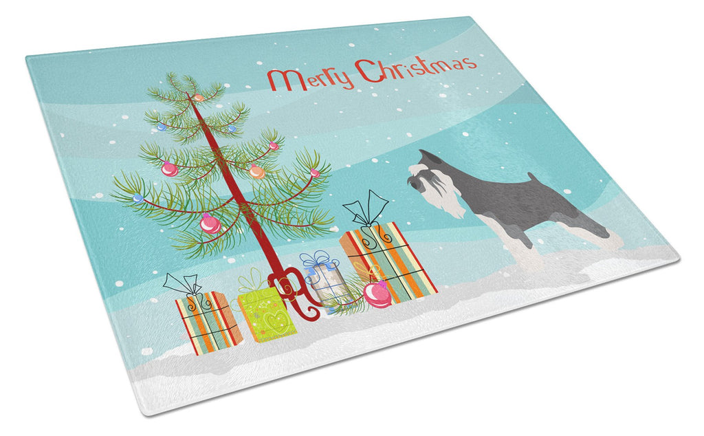 Miniature Schnauzer Christmas Cutting Board Tempered Glass Kitchen Cutting Surface, Heat Resistant Chopping, Non-Slip Feet, Food Prep & Serving