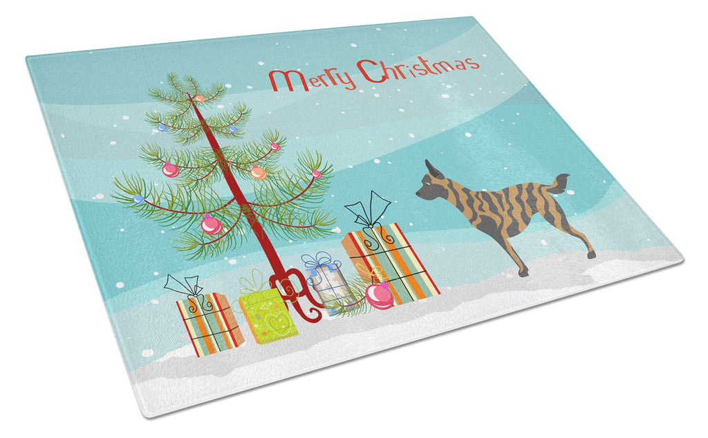 Dutch Shepherd Christmas Cutting Board Tempered Glass Kitchen Cutting Surface, Heat Resistant Chopping, Non-Slip Feet, Food Prep & Serving