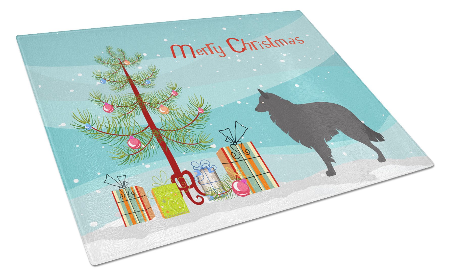 Groenendael Belgian Shepherd Christmas Cutting Board Tempered Glass Kitchen Cutting Surface, Heat Resistant Chopping, Non-Slip Feet, Food Prep & Serving