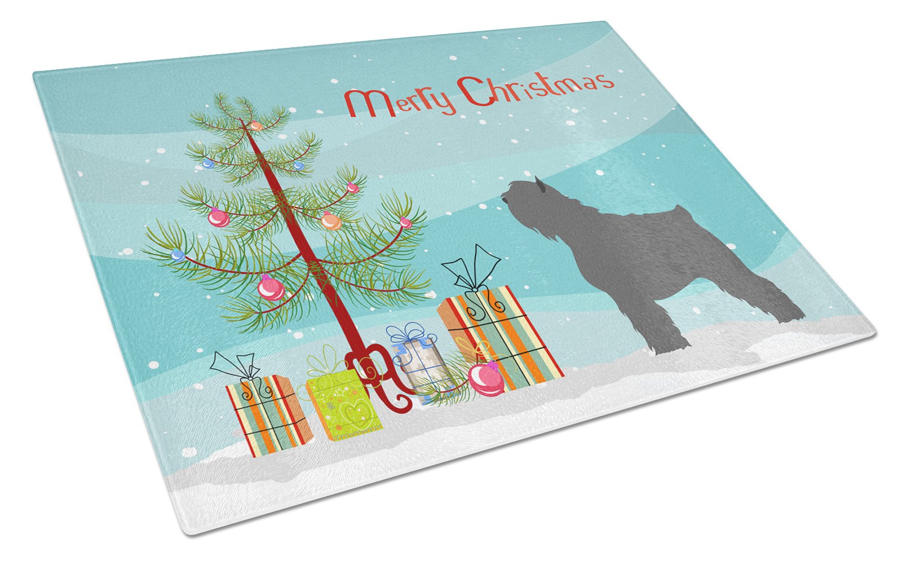 Bouvier des Flandres Christmas Cutting Board Tempered Glass Kitchen Cutting Surface, Heat Resistant Chopping, Non-Slip Feet, Food Prep & Serving