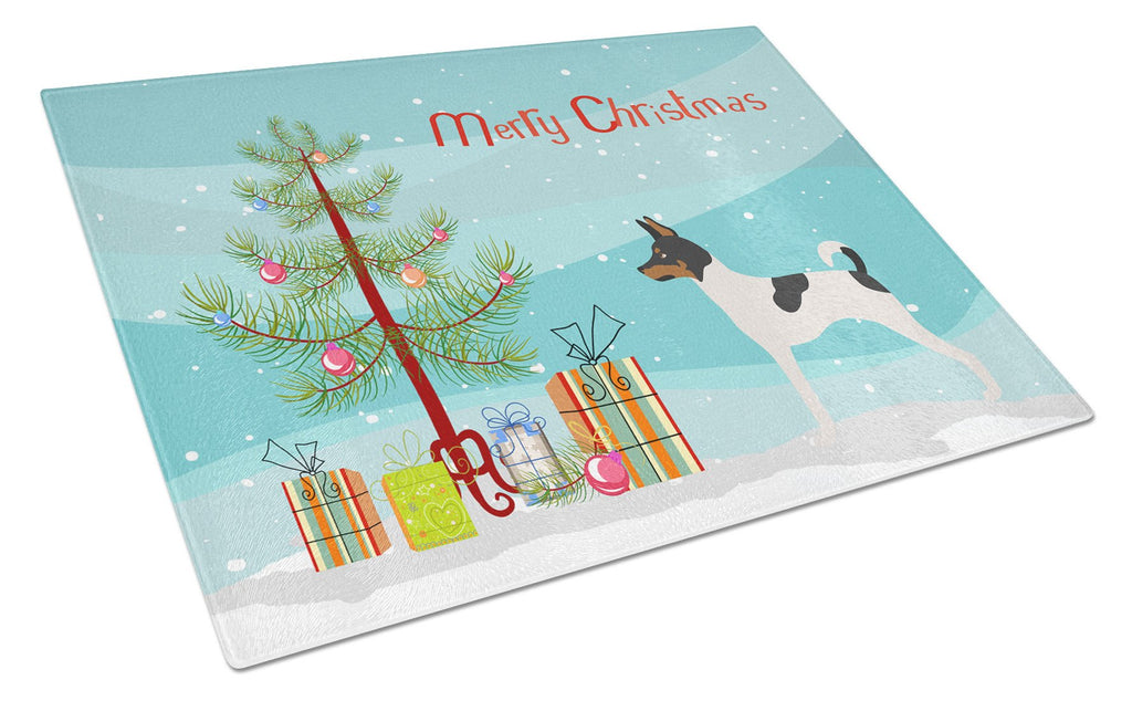 American Toy Fox Terrier Christmas Cutting Board Tempered Glass Kitchen Cutting Surface, Heat Resistant Chopping, Non-Slip Feet, Food Prep & Serving