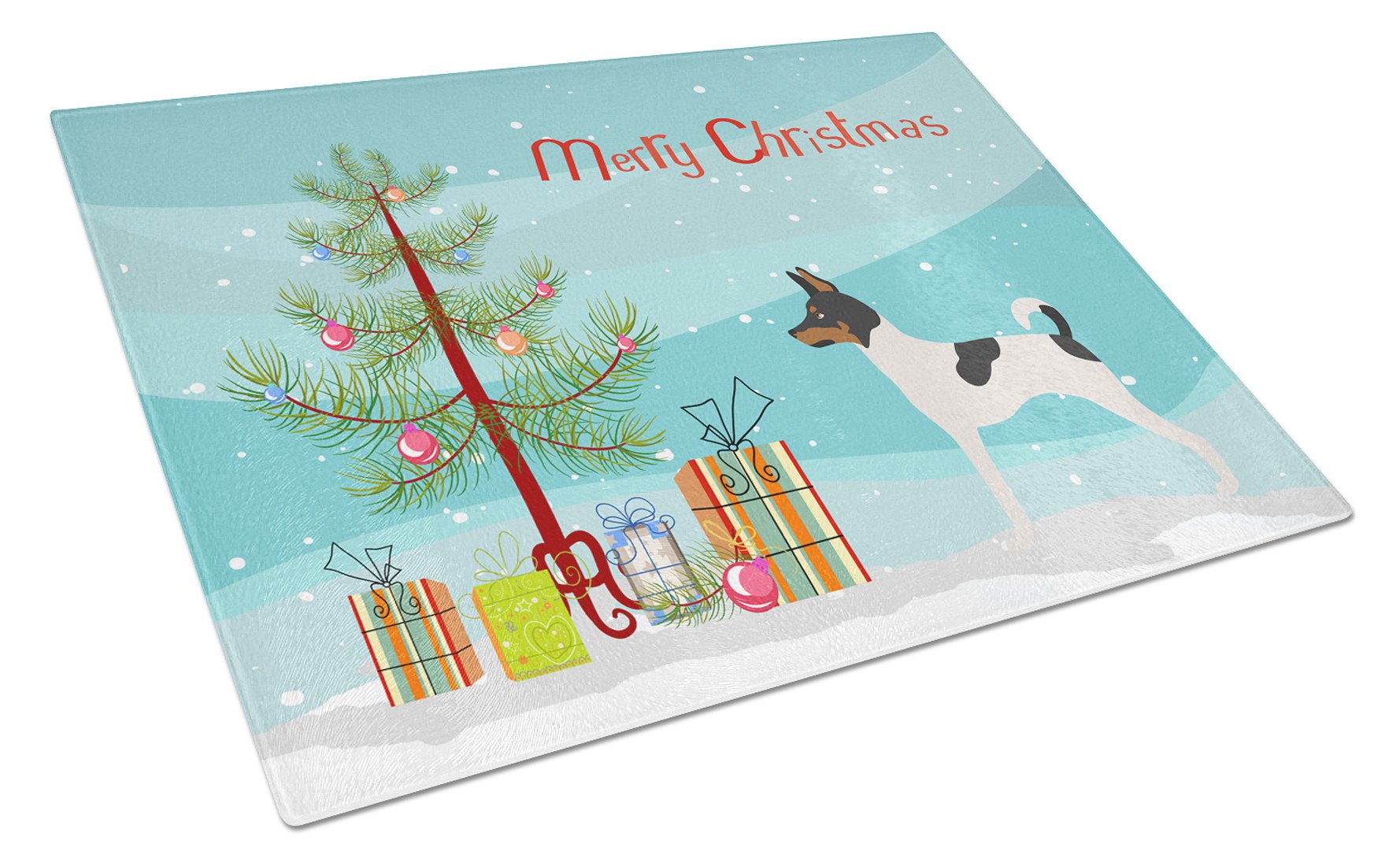 American Toy Fox Terrier Christmas Cutting Board Tempered Glass Kitchen Cutting Surface, Heat Resistant Chopping, Non-Slip Feet, Food Prep & Serving
