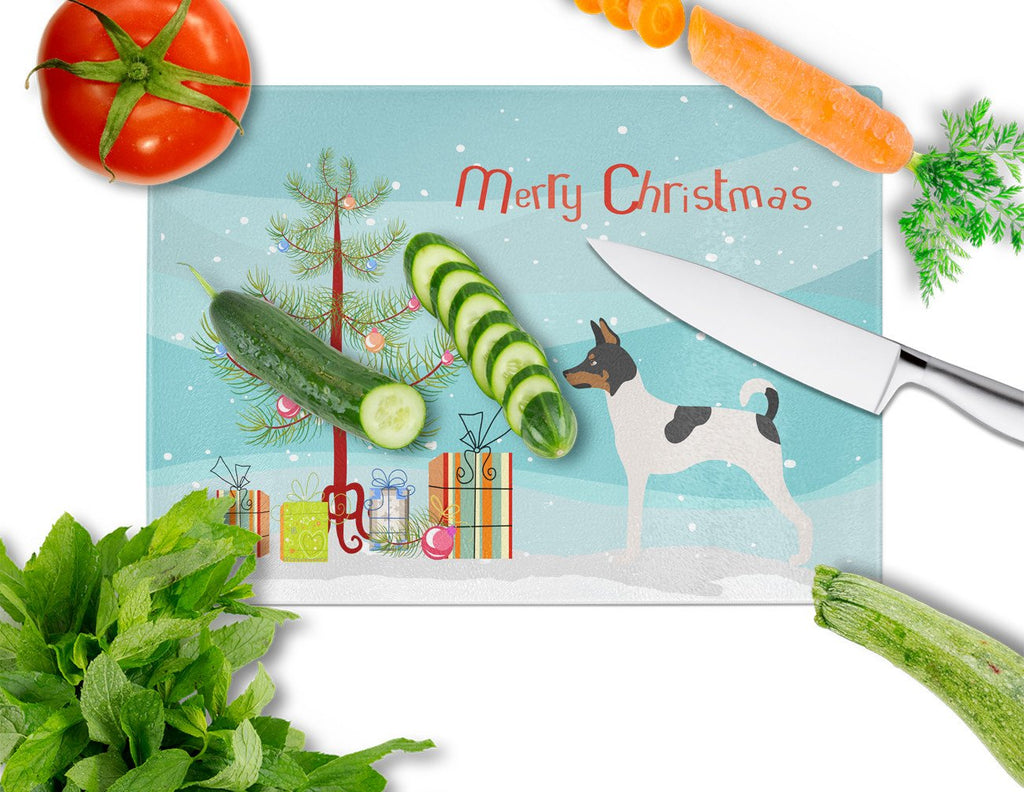 American Toy Fox Terrier Christmas Cutting Board Tempered Glass Kitchen Cutting Surface, Heat Resistant Chopping, Non-Slip Feet, Food Prep & Serving