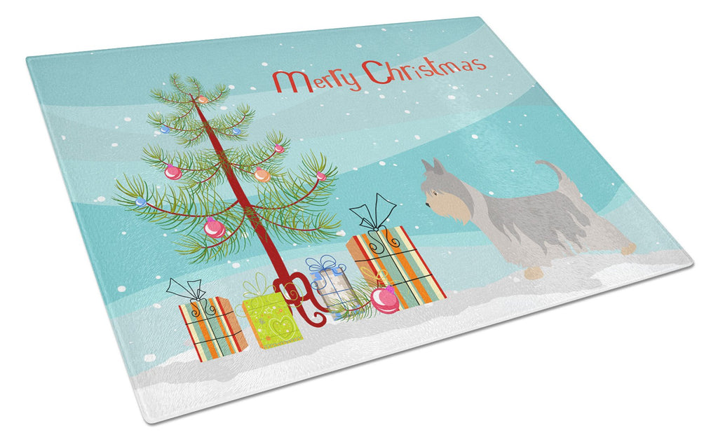 Australian Silky Terrier Christmas Cutting Board Tempered Glass Kitchen Cutting Surface, Heat Resistant Chopping, Non-Slip Feet, Food Prep & Serving
