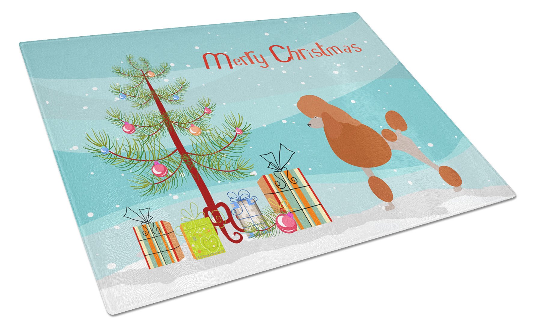 Royal Poodle Christmas Cutting Board Tempered Glass Kitchen Cutting Surface, Heat Resistant Chopping, Non-Slip Feet, Food Prep & Serving
