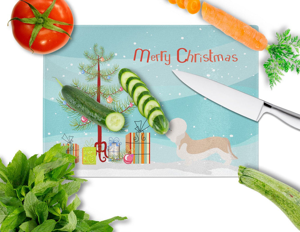 Dandie Dinmont Terrier Christmas Cutting Board Tempered Glass Kitchen Cutting Surface, Heat Resistant Chopping, Non-Slip Feet, Food Prep & Serving