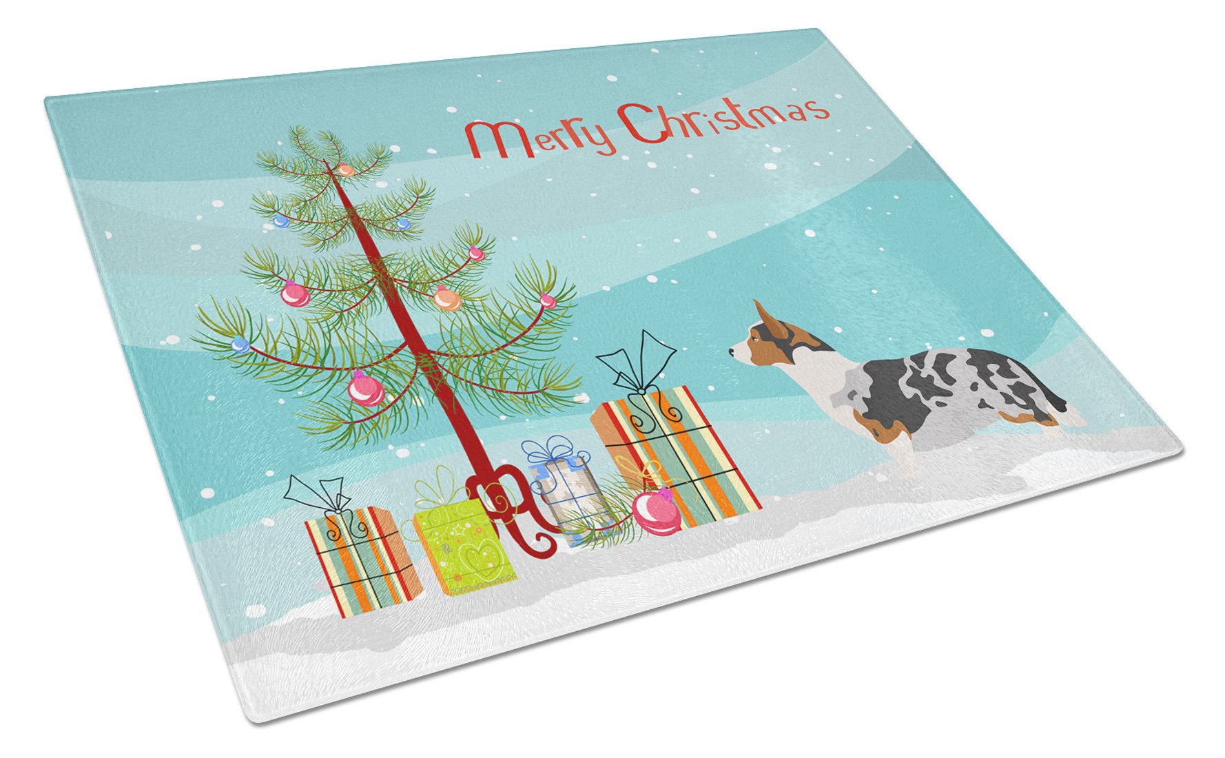 Welsh Corgi Cardigan Christmas Cutting Board Tempered Glass Kitchen Cutting Surface, Heat Resistant Chopping, Non-Slip Feet, Food Prep & Serving
