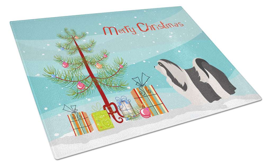 Havanese Christmas Cutting Board Tempered Glass Kitchen Cutting Surface, Heat Resistant Chopping, Non-Slip Feet, Food Prep & Serving