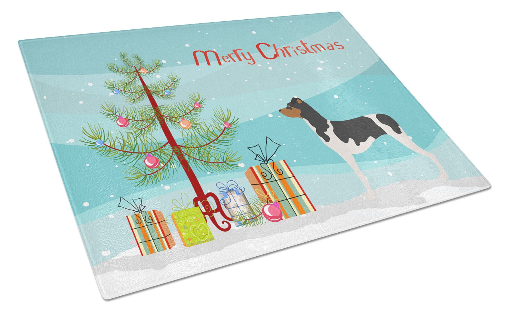 Brazilian Terrier Christmas Cutting Board Tempered Glass Kitchen Cutting Surface, Heat Resistant Chopping, Non-Slip Feet, Food Prep & Serving
