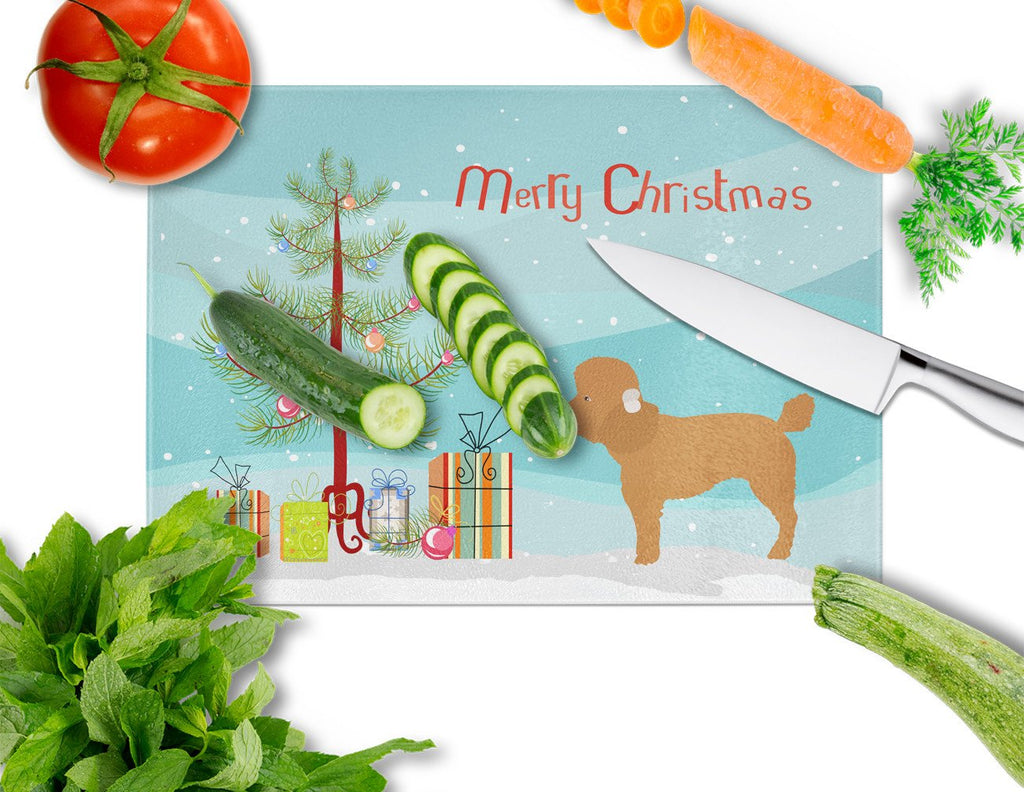 Toy Poodle Christmas Cutting Board Tempered Glass Kitchen Cutting Surface, Heat Resistant Chopping, Non-Slip Feet, Food Prep & Serving