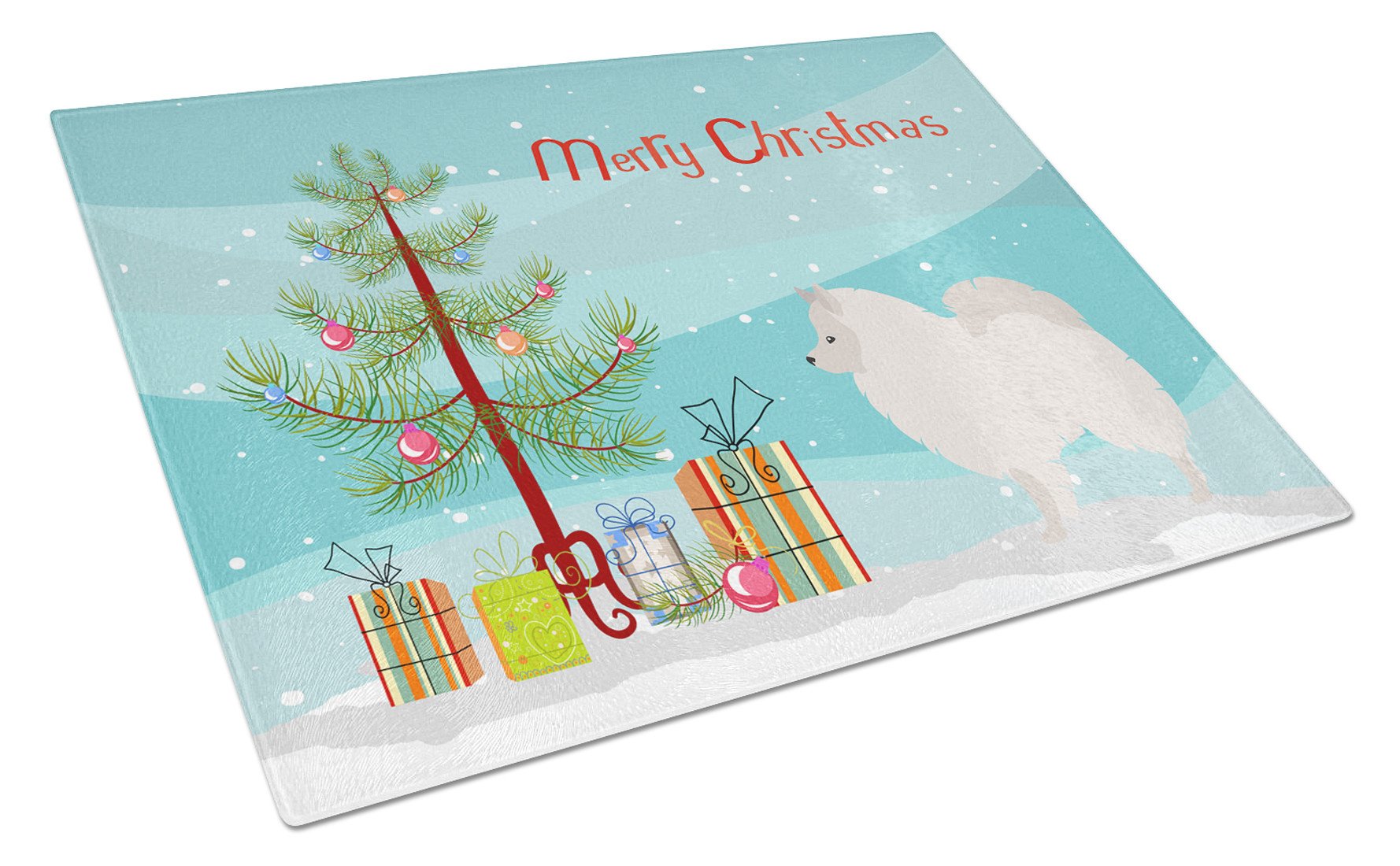 German Spitz Christmas Cutting Board Tempered Glass Kitchen Cutting Surface, Heat Resistant Chopping, Non-Slip Feet, Food Prep & Serving