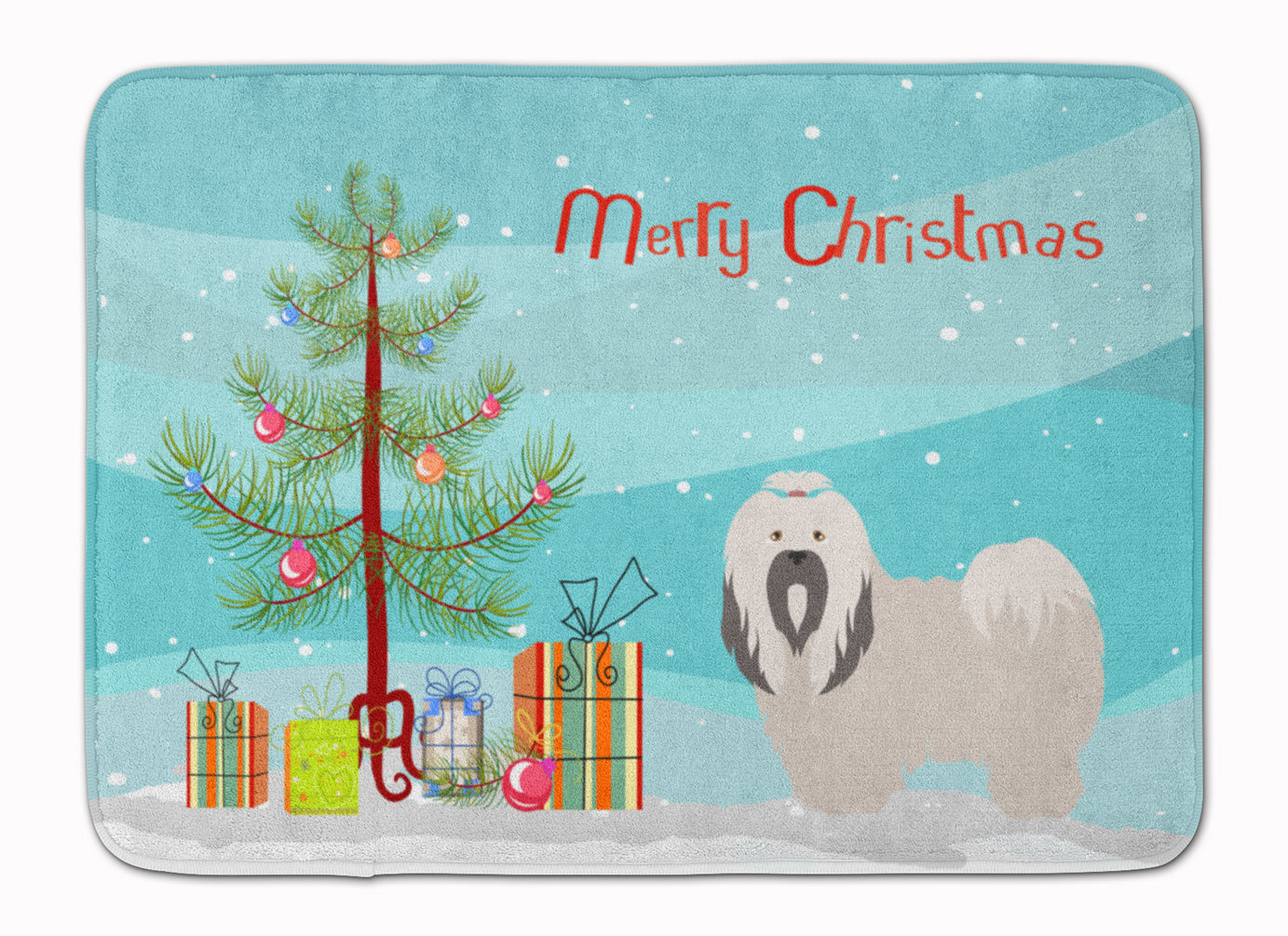 Lhasa Apso Christmas Memory Foam Kitchen Mat Machine Washable Anti-Fatigue Cushion Comfort Bath or Kitchen Rug