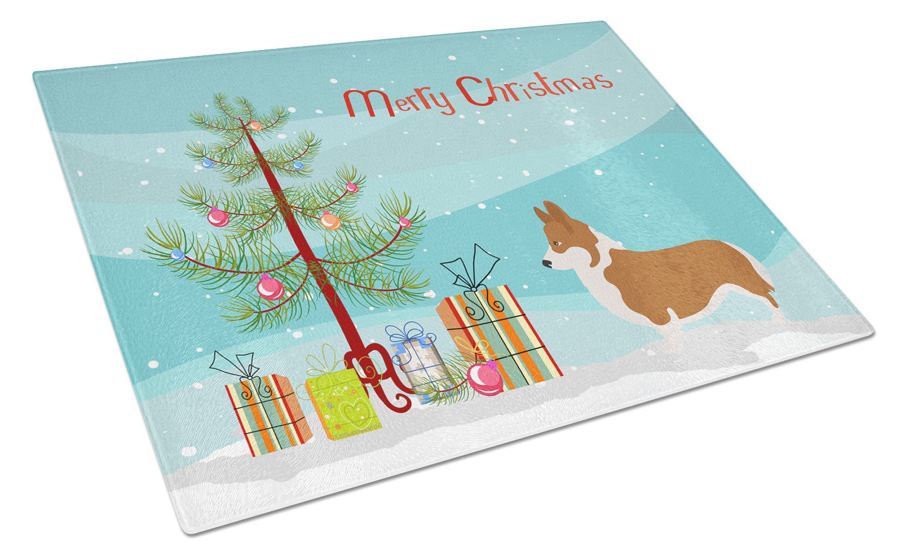 Pembroke Welsh Corgi Christmas Cutting Board Tempered Glass Kitchen Cutting Surface, Heat Resistant Chopping, Non-Slip Feet, Food Prep & Serving