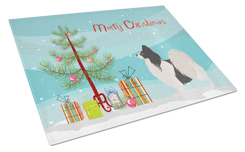 Papillon Christmas Cutting Board Tempered Glass Kitchen Cutting Surface, Heat Resistant Chopping, Non-Slip Feet, Food Prep & Serving