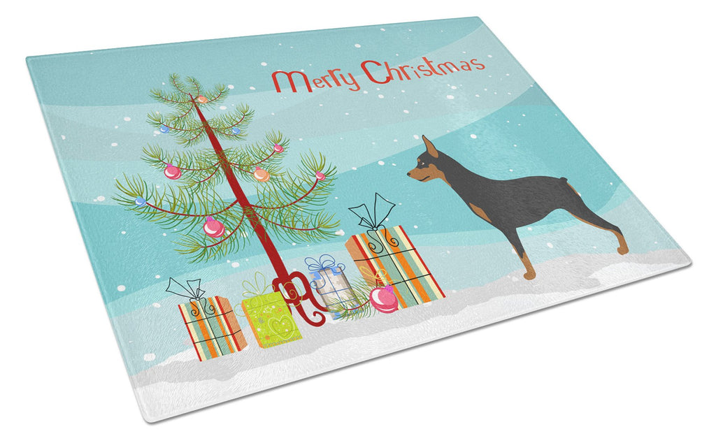 Miniature Pinscher Christmas Cutting Board Tempered Glass Kitchen Cutting Surface, Heat Resistant Chopping, Non-Slip Feet, Food Prep & Serving