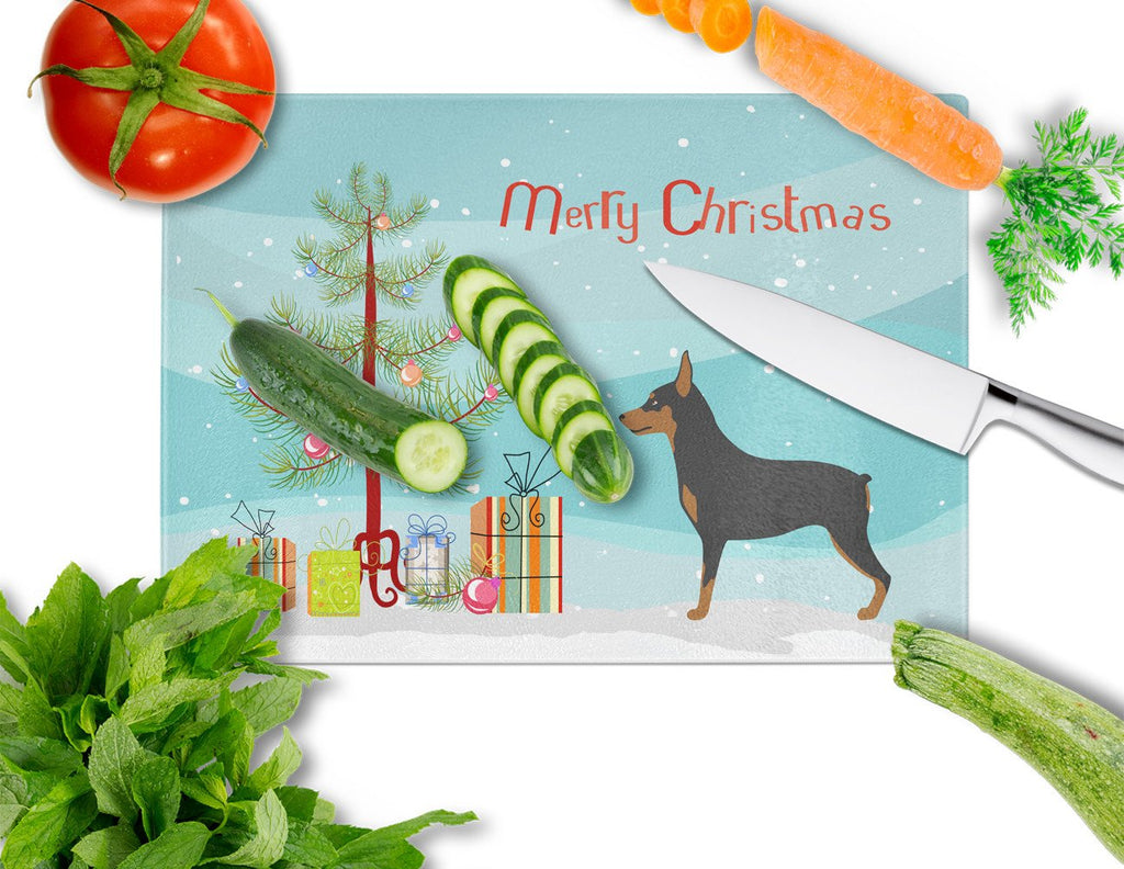 Miniature Pinscher Christmas Cutting Board Tempered Glass Kitchen Cutting Surface, Heat Resistant Chopping, Non-Slip Feet, Food Prep & Serving