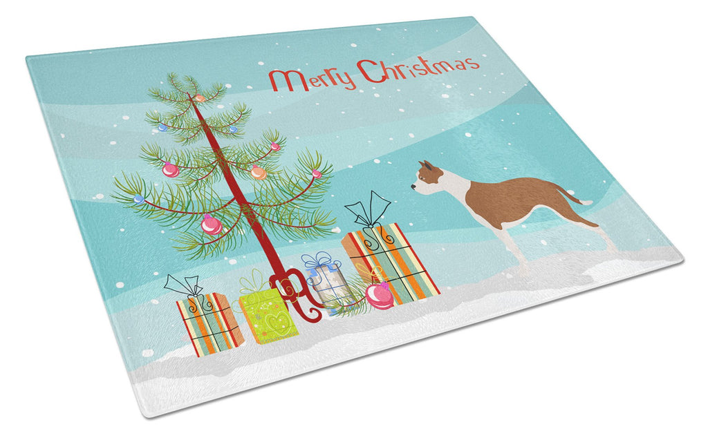 Pit Bull Terrier Christmas Cutting Board Tempered Glass Kitchen Cutting Surface, Heat Resistant Chopping, Non-Slip Feet, Food Prep & Serving