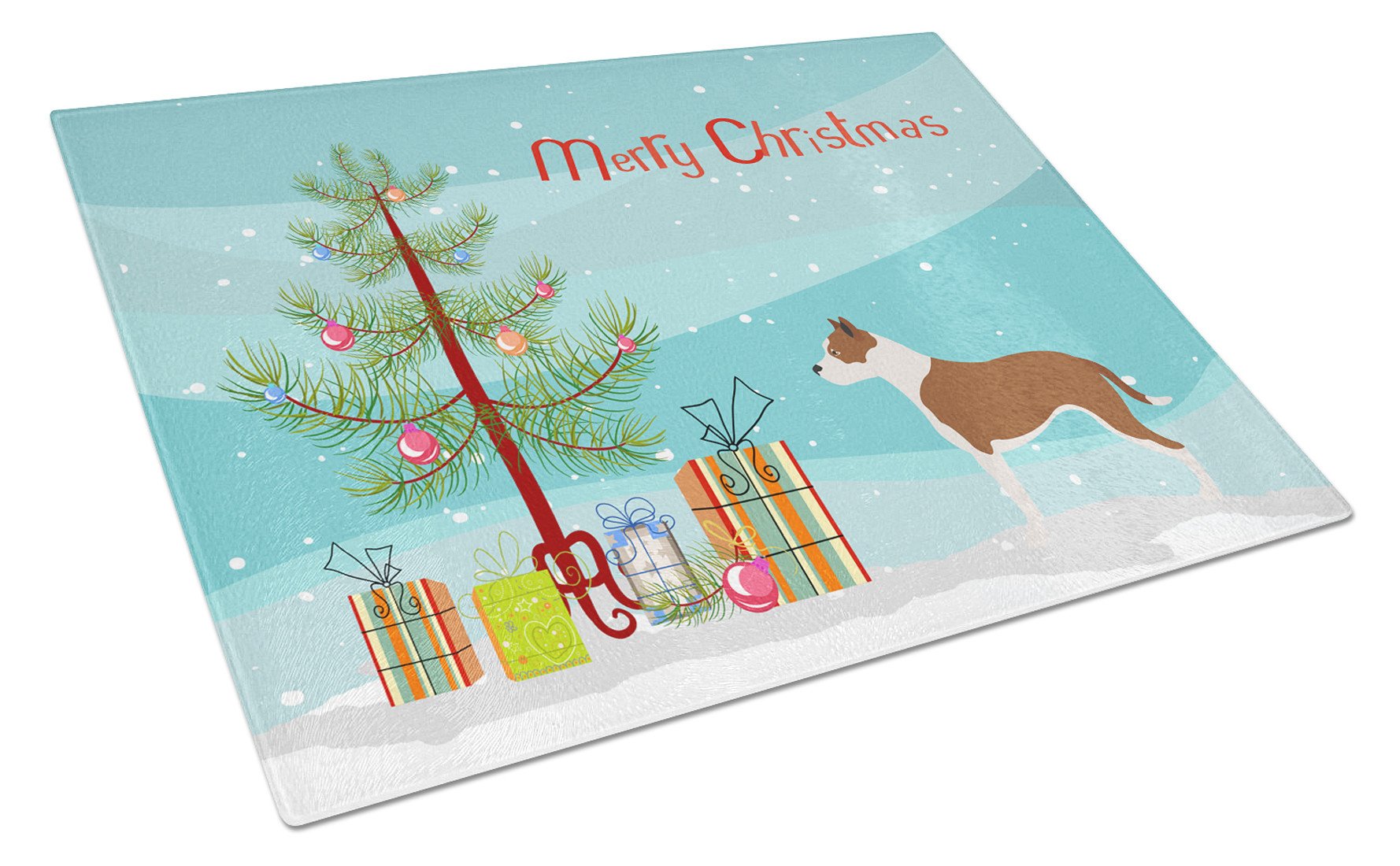 Pit Bull Terrier Christmas Cutting Board Tempered Glass Kitchen Cutting Surface, Heat Resistant Chopping, Non-Slip Feet, Food Prep & Serving
