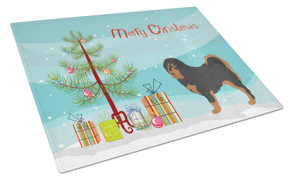 Tibetan Mastiff Christmas Cutting Board Tempered Glass Kitchen Cutting Surface, Heat Resistant Chopping, Non-Slip Feet, Food Prep & Serving