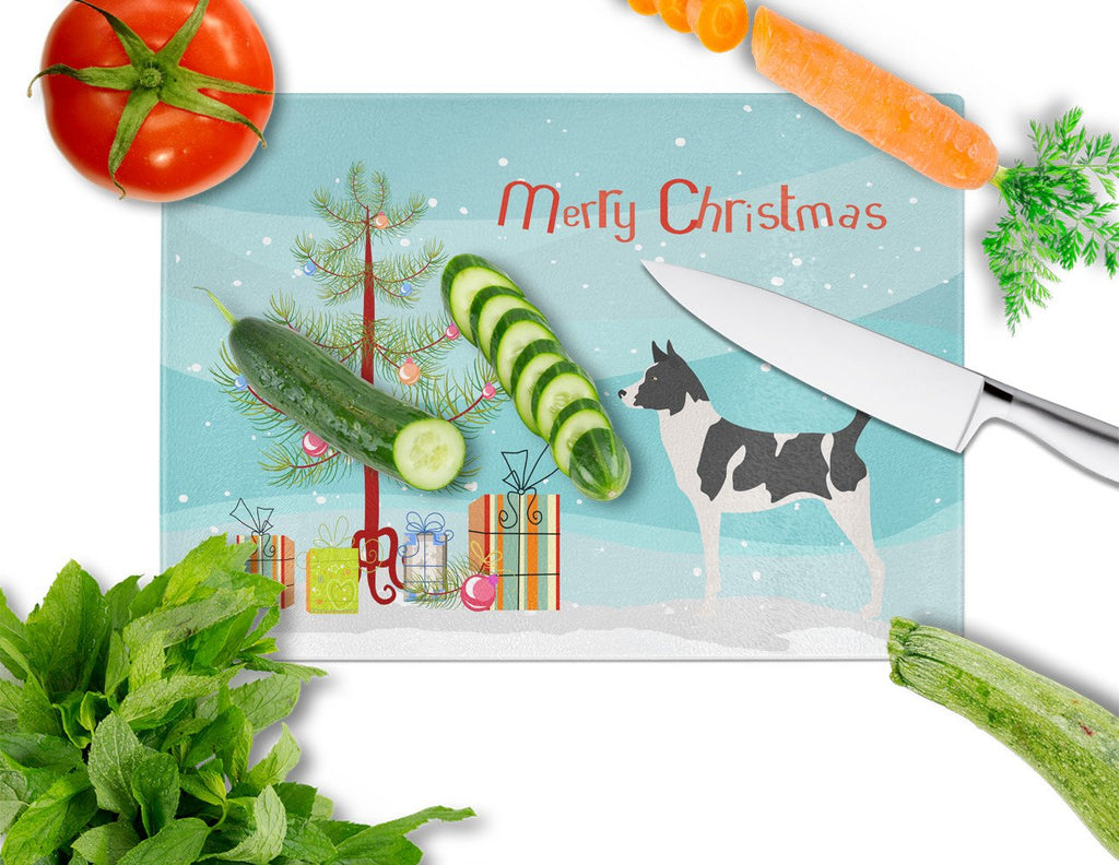 Canaan Dog Christmas Cutting Board Tempered Glass Kitchen Cutting Surface, Heat Resistant Chopping, Non-Slip Feet, Food Prep & Serving