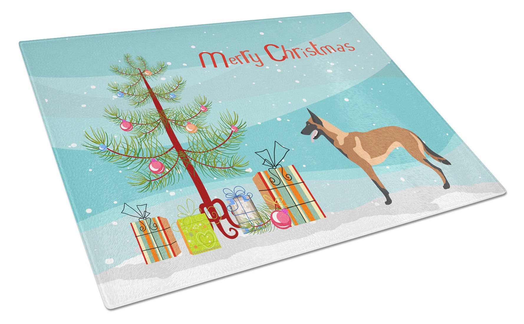 Malinois Belgian Shepherd  Christmas Cutting Board Tempered Glass Kitchen Cutting Surface, Heat Resistant Chopping, Non-Slip Feet, Food Prep & Serving