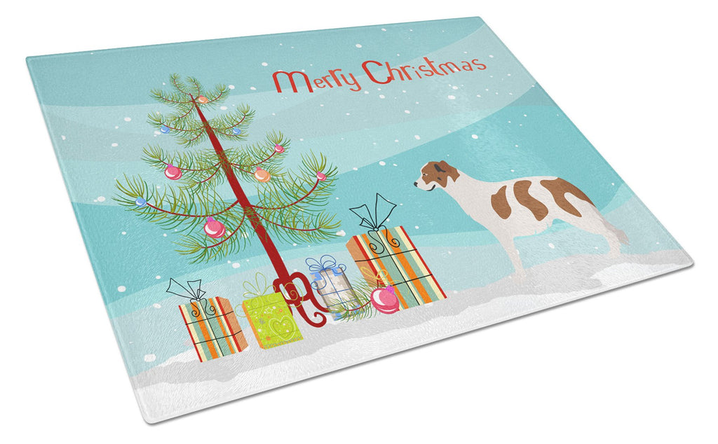 Aidi Atlas Mountain Dog Christmas Cutting Board Tempered Glass Kitchen Cutting Surface, Heat Resistant Chopping, Non-Slip Feet, Food Prep & Serving