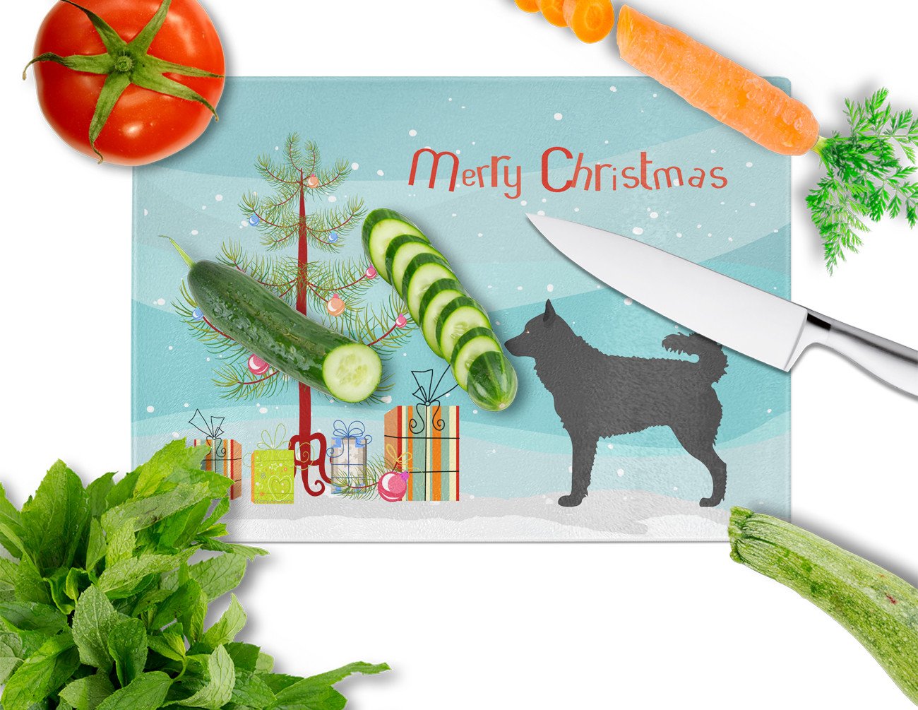 Mudi Christmas Cutting Board Tempered Glass Kitchen Cutting Surface, Heat Resistant Chopping, Non-Slip Feet, Food Prep & Serving